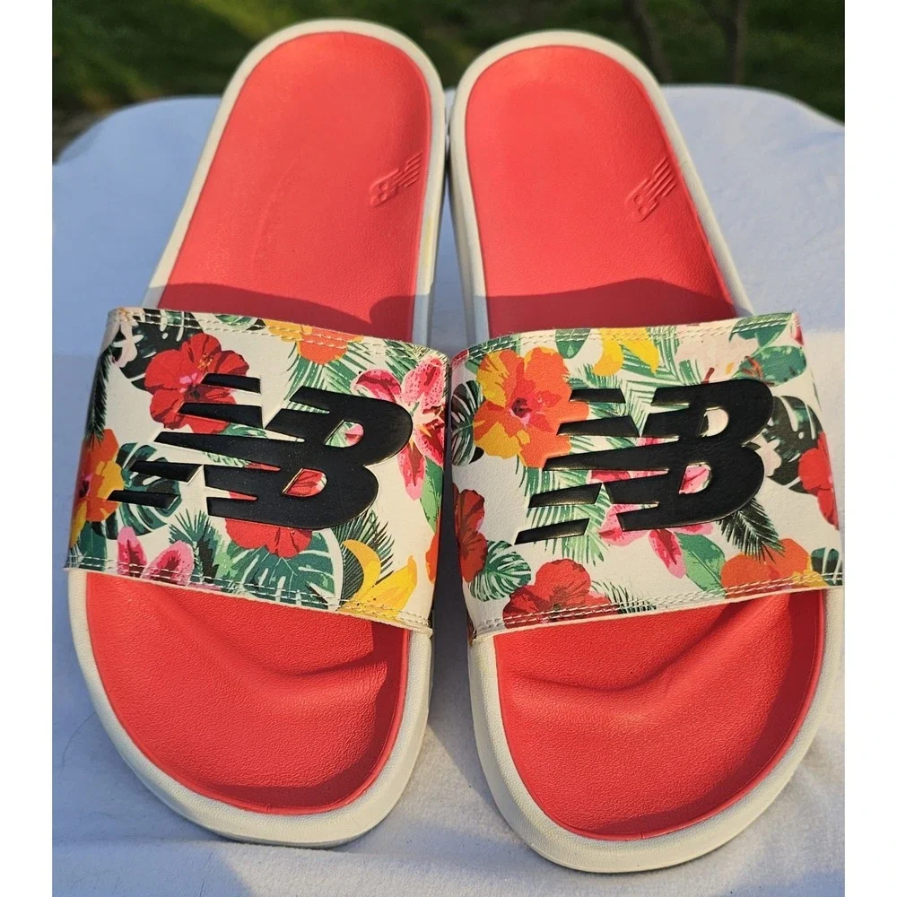 New Balance 200 V1 Women's Size 12 Slide Sandal Floral Logo Print White Slip On - Picture 3 of 11